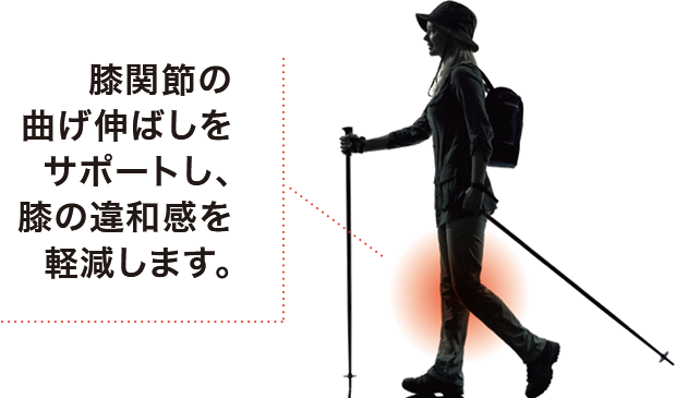 膝関節の曲げ伸ばしをサポートし、膝の違和感を軽減します。