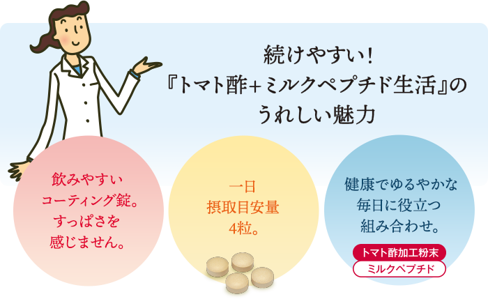 続けやすい「トマト酢+ミルクペプチド生活」のうれしい魅力